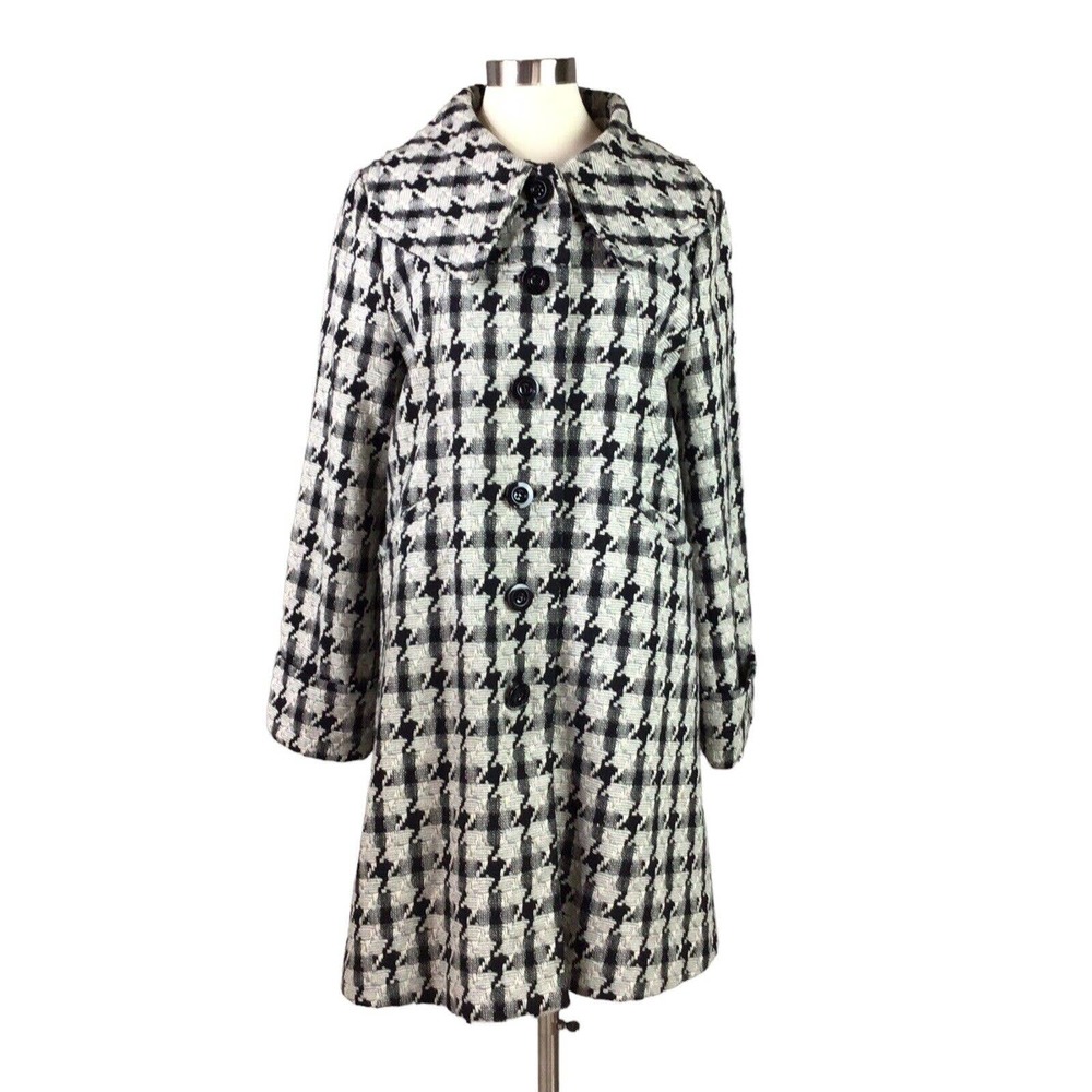 Grace 14 Black White Grey Houndstooth Envelope Collar Walk Coat Dressy